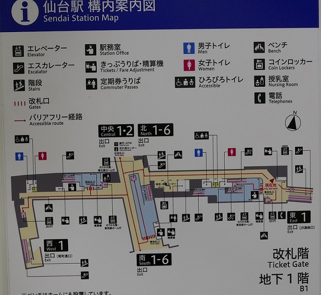 仙台地下鉄東改札付近の構内図