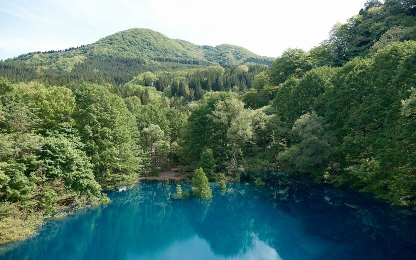 秋扇湖の春の風景写真