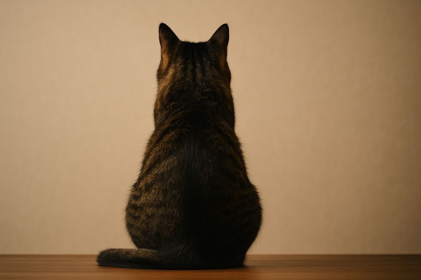 役不足の誤用や正しい意味を見つめるご意見番の猫の後ろ姿