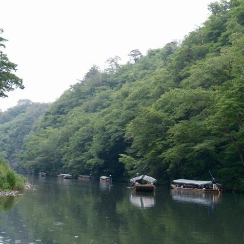 日本三大渓流の猊鼻渓の春５月の写真