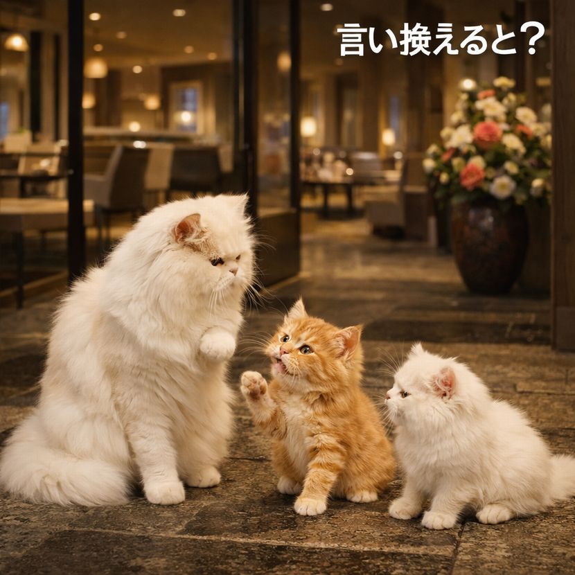 入る？言い換える？― ペルシャ猫親子のディスカッション