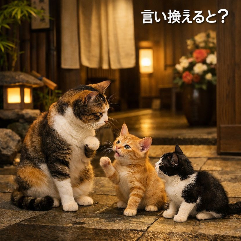 敷居の前で考える ― 猫親子の「言い換え会議」