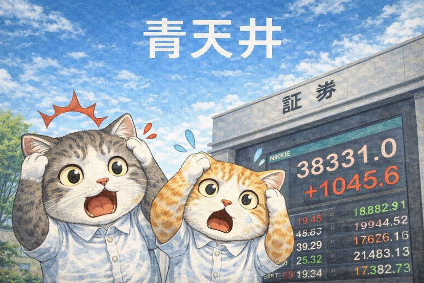 株価表示の前で広がる「青天井」のイメージ