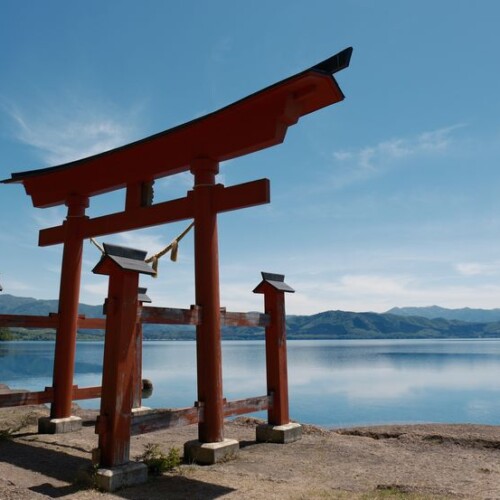 田沢湖の鳥居の写真