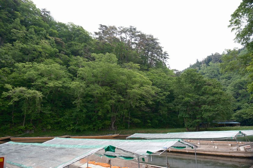 日本三大渓流の猊鼻渓の春５月の写真　舟