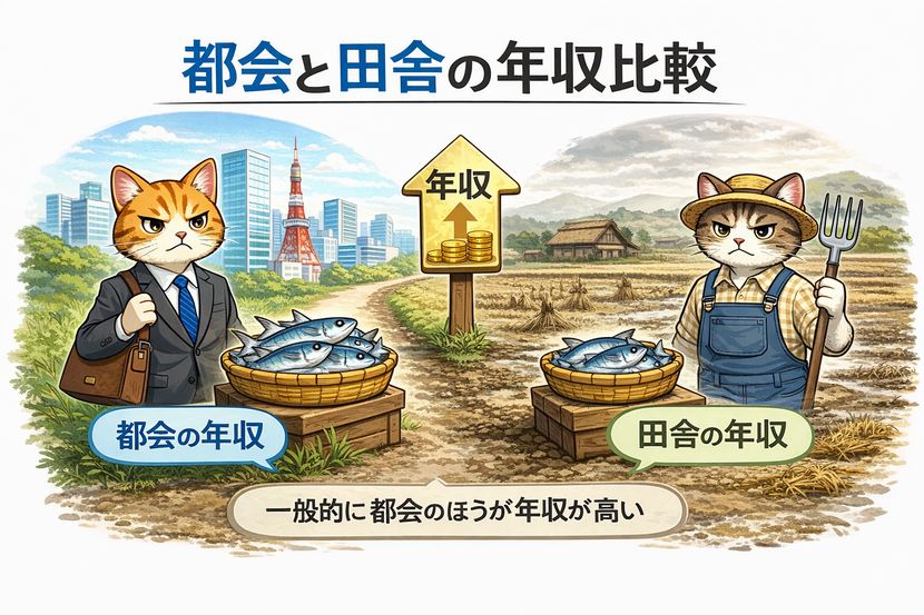 年収格差の現実｜都会ネコと田舎ネコの厳しい表情
