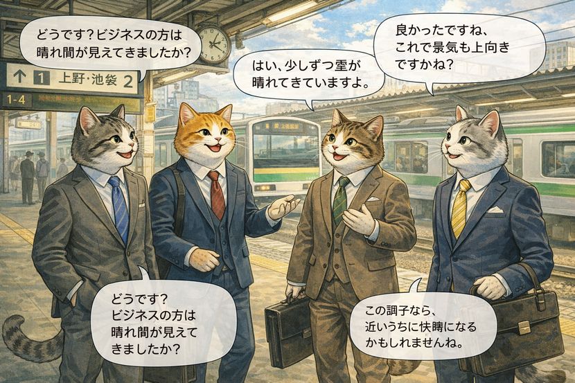 ビジネスを天気になぞらえる駅の立ち話