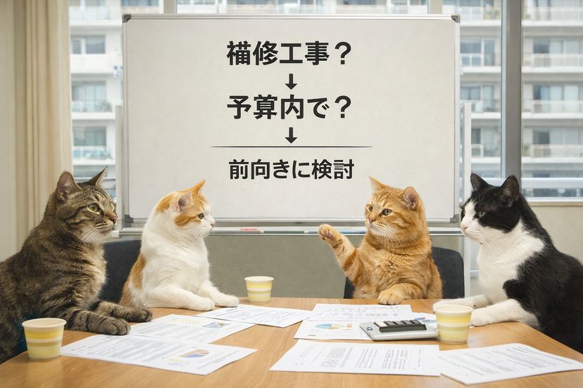 補修工事を巡るマンション理事会（猫版）