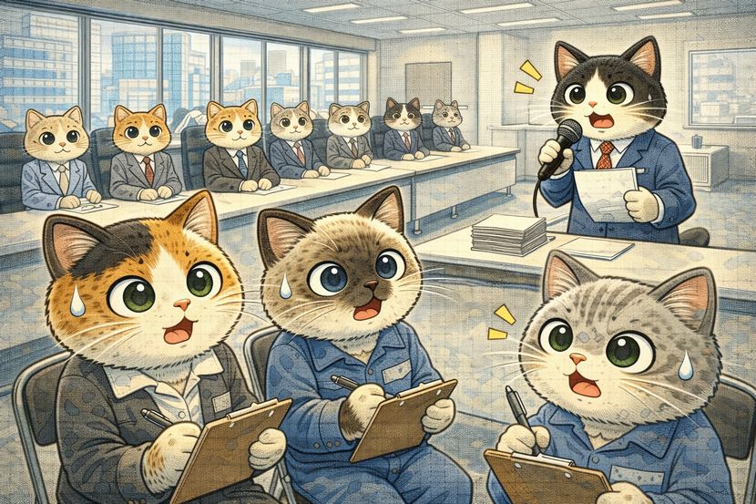 役不足を前に固まるネコ会議