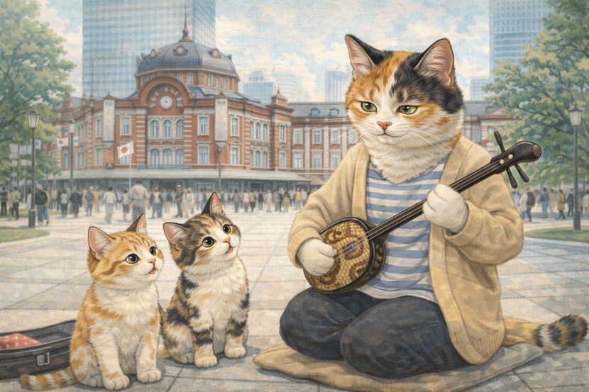 東京駅前で響く三線──これ、すべからく？