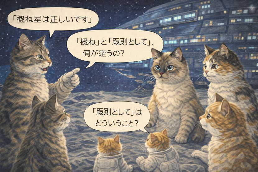 宇宙船を背に考える「概ね」と「原則として」