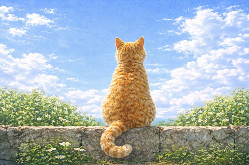 誤用や正しい意味を見つめるご意見番の猫の後ろ姿